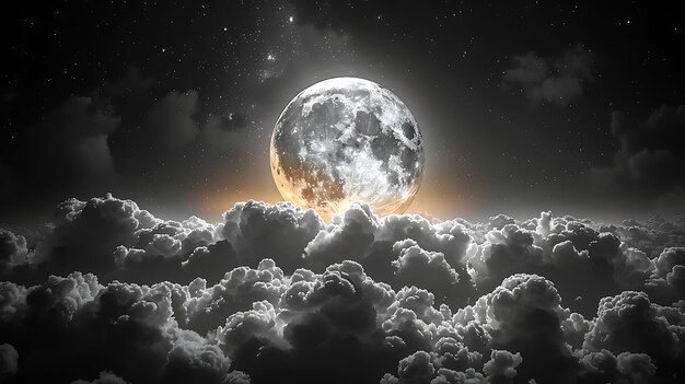 Fotografia epica della luna piena attraverso le nuvole