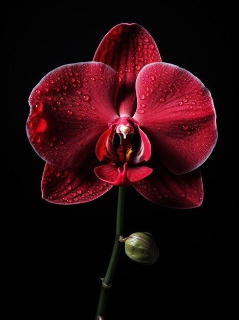 Fotografia Fiore isolato su sfondo nero orchidea rossa