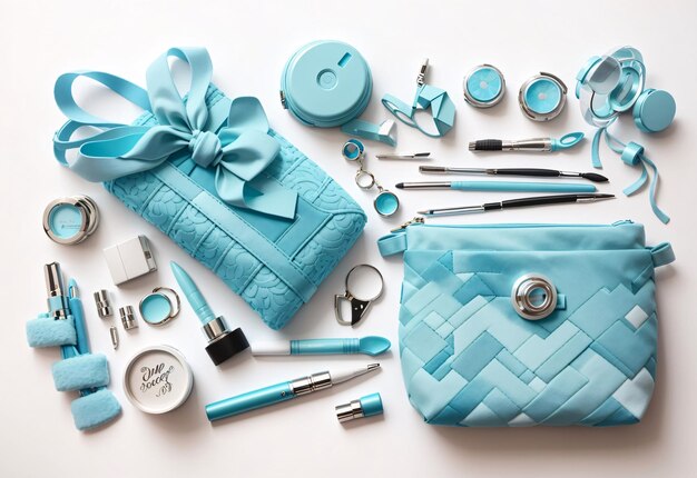 Fotografia flatlay di accessori azzurri per ragazze