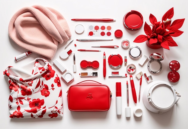 Fotografia flatlay di accessori rossi per ragazze