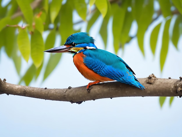 Fotografia gratuita dell'uccello pescatore colorato seduto su un ramo d'albero