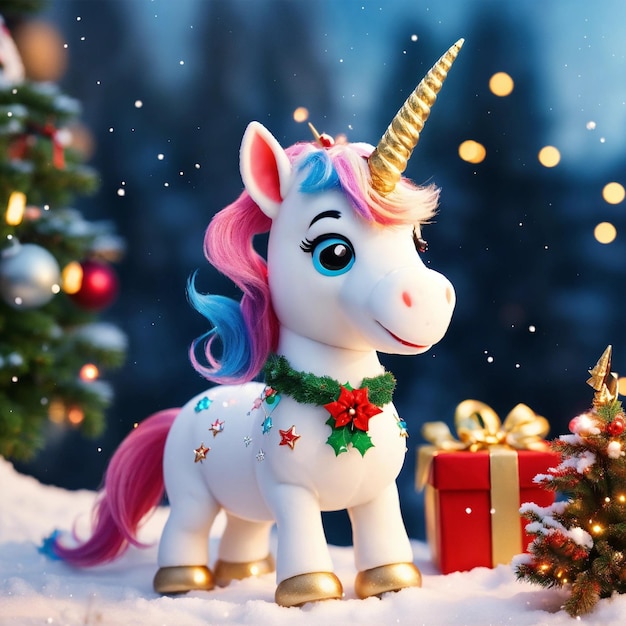 Fotografia gratuita dell'unicorno sullo sfondo del Natale