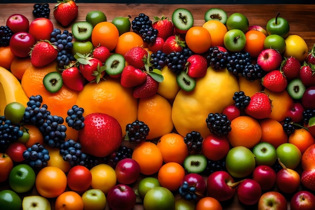 Fotografia gratuita di insalata di frutta che si riversava sul pavimento era un casino di colori vibranti e texture generative ai