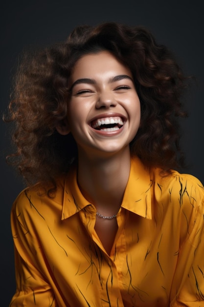 Fotografia in studio di una giovane donna allegra creata con l'AI generativa