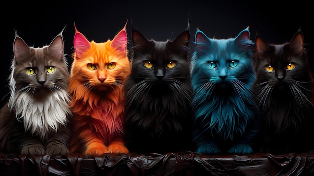 Fotografia iperrealistica di gatti Illusione ipnotica astratta di gatti in multicolore