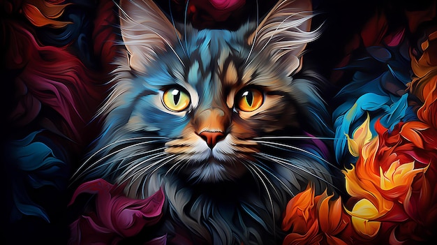 Fotografia iperrealistica di gatti Illusione ipnotica astratta di gatti in multicolore