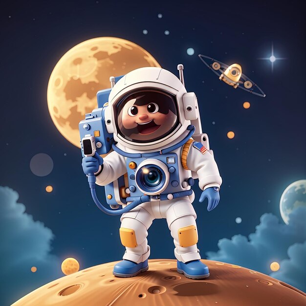 Fotografia lunare avventura caricatura di astronauta carino