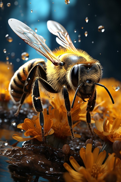 Fotografia macro di api su uno sfondo scuro
