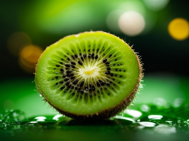 Fotografia macro di un kiwi che mostra il seme nero