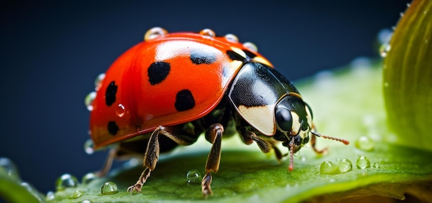 Fotografia macro di una coccinella su una foglia verde