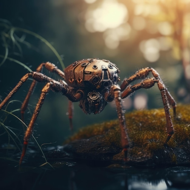 Fotografia macro ragno di un ragno steampunk in natura