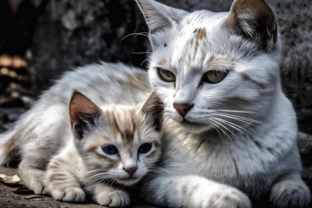Fotografia mobile di una madre gatta e del suo bambino