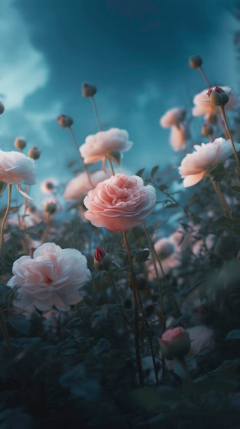 Fotografia Molte rose cinesi sbocciano come un mare di nuvole con petali delicati e aroma fragrante AI Generated