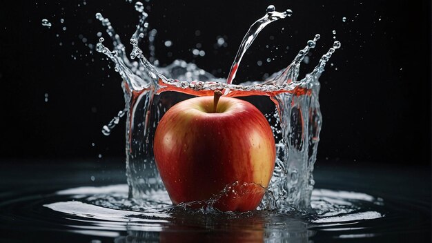 Fotografia Premium Rossa Mela Spruzzando con Acqua Fresca Modello di pubblicità di sfondo