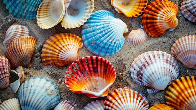 Fotografia professionale Conchiglie multicolori che adornano la spiaggia