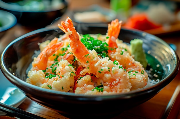 Fotografia professionale di cibo che mostra il tempura giapponese che cattura il suo delizioso e appetitoso