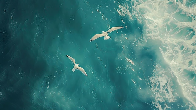 Fotografia professionale Maggiori gabbiani che si innalzano sopra l'oceano Una vista aerea mozzafiato