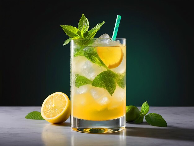 fotografia realistica di cocktail con mojto con immagine di limone