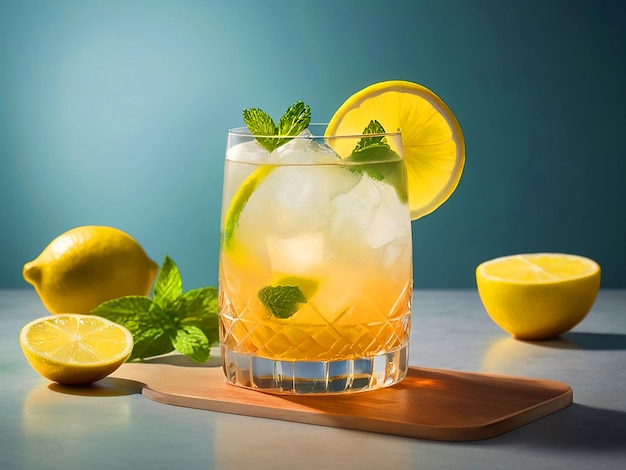 fotografia realistica di cocktail con mojto con immagine di limone