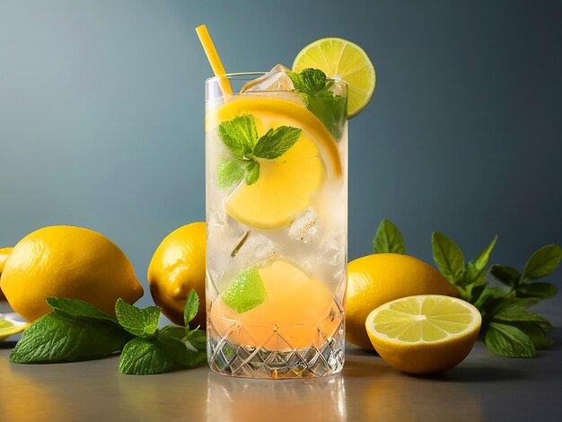 fotografia realistica di cocktail con mojto con immagine di limone