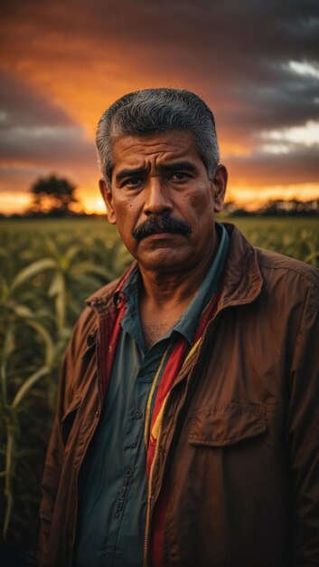 Fotografia Retrato Sindaco agricolo Cosecha de Maiz al Atardecer