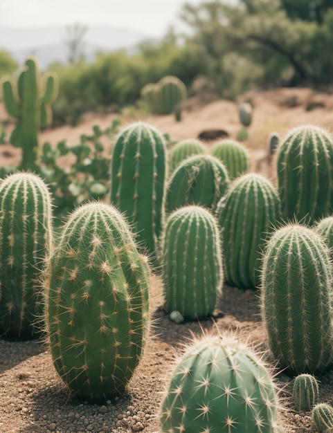 Fotografia selettiva di un terreno di cactus al design grafico della carta da parati diurna