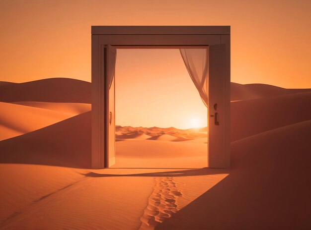 fotografia vero e proprio deserto a porta aperta Sconosciuto e concetto di avvio tramonto