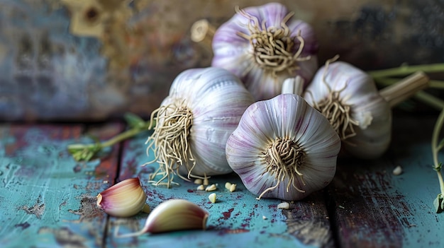 Fotografia vivida dell'aglio Bellissimo sfondo alimentare IA generativa