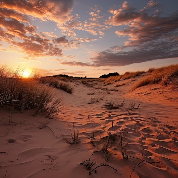 Fotografie di sfondo della natura al crepuscolo nelle dune