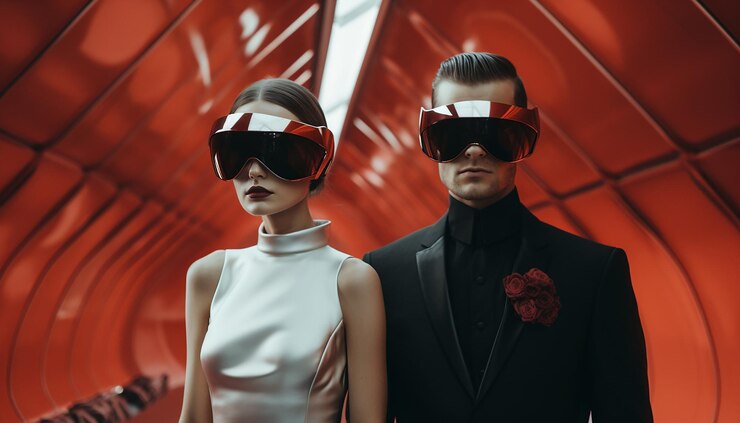 Fotografo di matrimoni nello spazio matrimonio futuristico