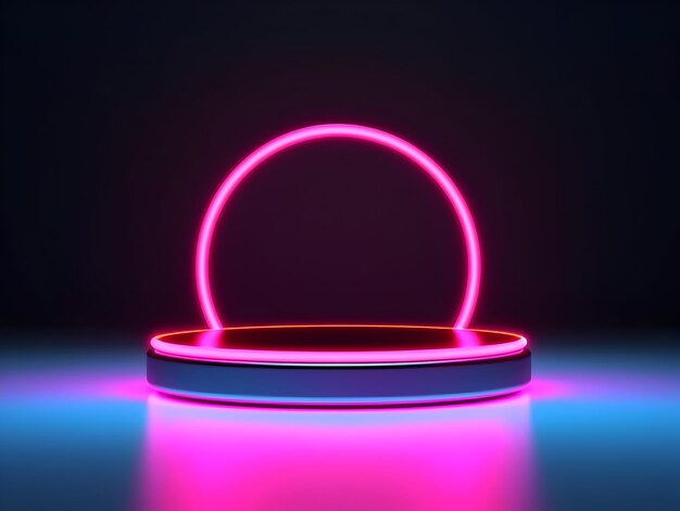 Fotopodium rotondo con piattaforma di illuminazione neon cyberpunk per mostrare i vostri prodotti