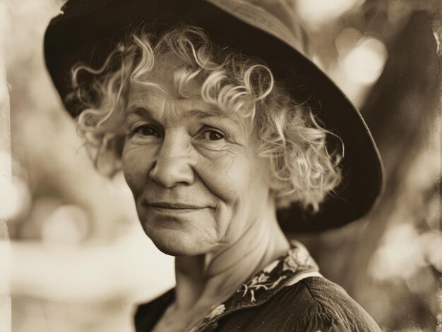 Fotorealistica vecchia donna bianca con illustrazione vintage capelli ricci biondi