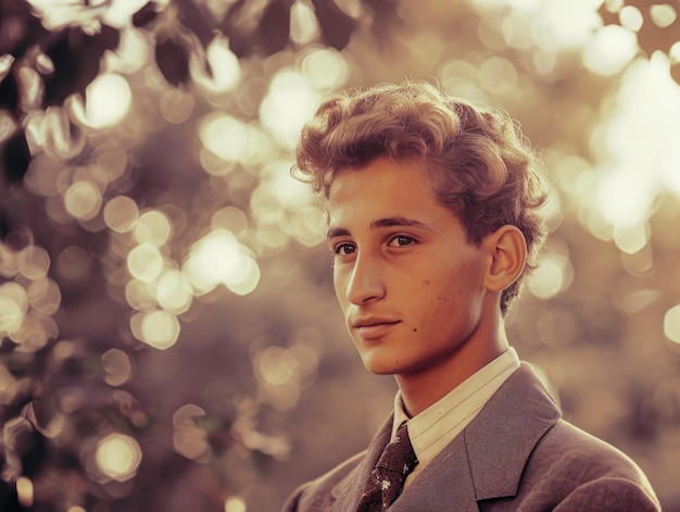 Fotorealistico adolescente persiano con i capelli biondi ricci illustrazione vintage