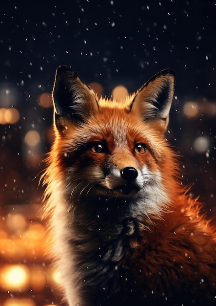 Fox animale con bokeh sfondo tramonto scuro volpe in città Generative Ai