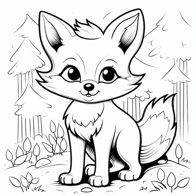 Foxy Fun Delightful Kids Pagina da colorare con un semplice disegno in stile cartone animato di un Fr