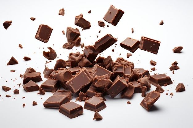 Fragmenti di cioccolato in cascata autentici con sfondo trasparente AI generativa