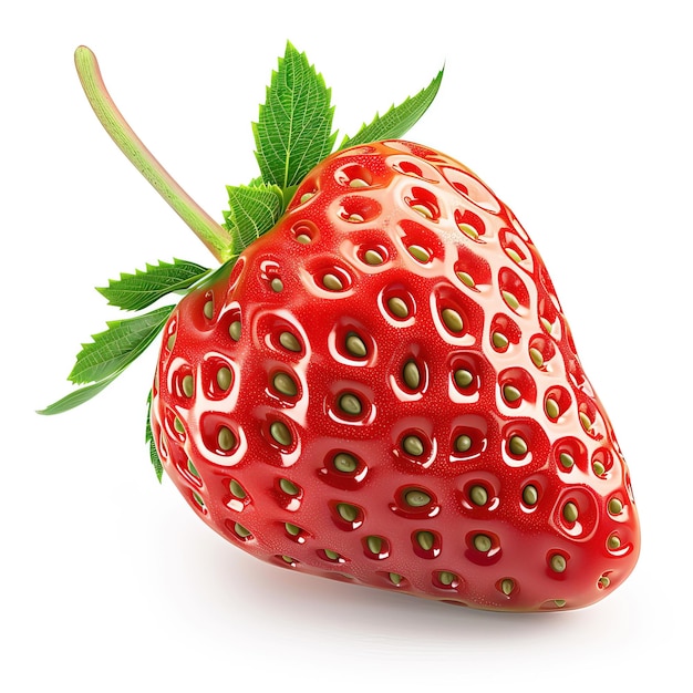 Fragola con foglia isolata su sfondo bianco Clipping Path