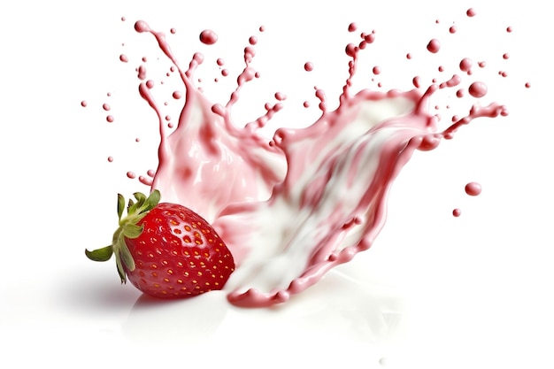 Fragola MilkYogurt Splash su Ai generato bianco