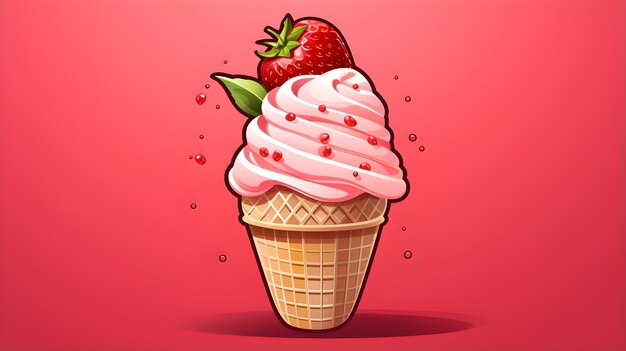 Fragola Rosa Con Un Gelato