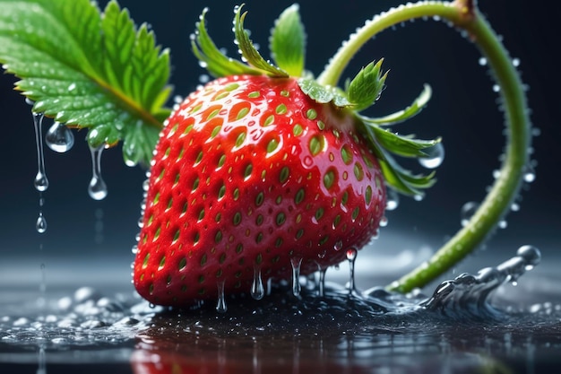 Fragola scintillante sul ramo fresca e rugiadosa