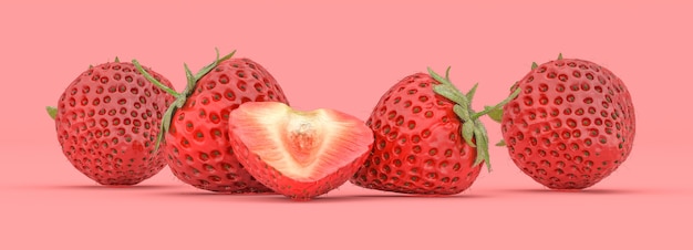 Fragola su sfondo rosso, illustrazione 3d