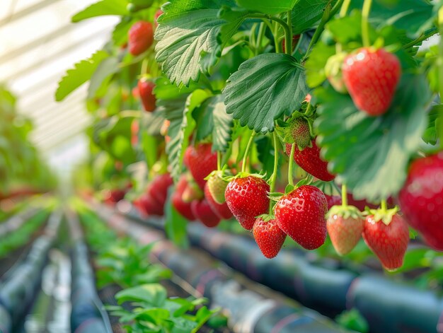 Fragole che crescono in serra