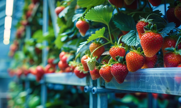 Fragole che crescono in serra