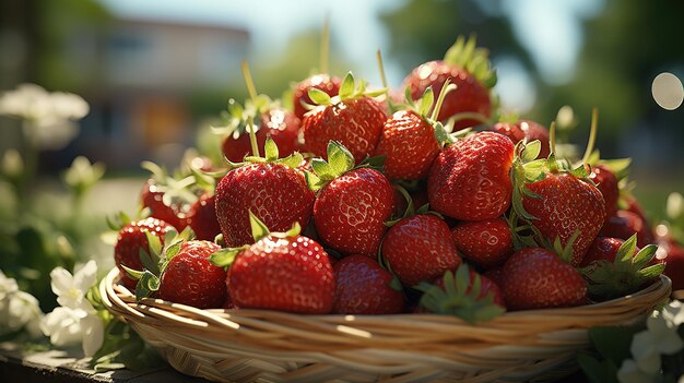 Fragole coltivate in casa nel cestino di legno