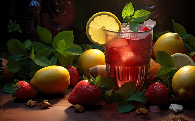 fragole e menta in bicchieri da cocktail Generativa ai