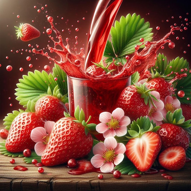 Fragole fresche per i modelli di social media per il design di banner e succo di fragole