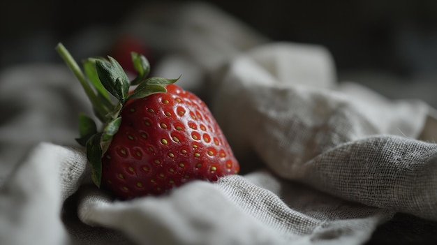 Fragole fresche su uno sfondo di tessuto rustico