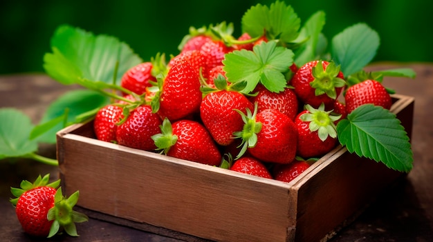 fragole in una scatola in giardino Focalizzazione selettiva