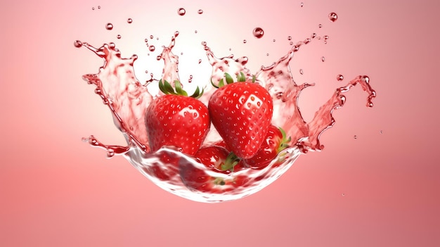 Fragole in una spruzzata d'acqua con sopra una lettera b