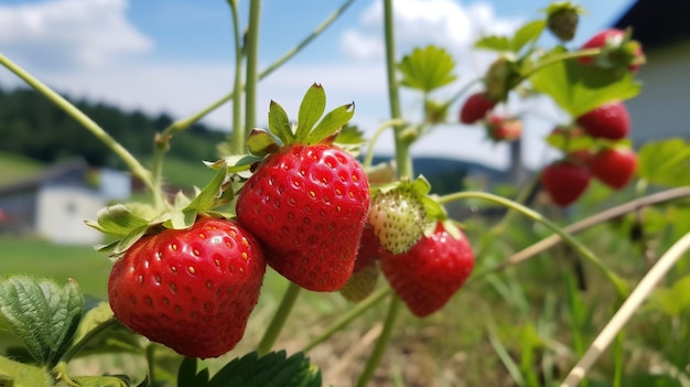 Fragole mature in crescita